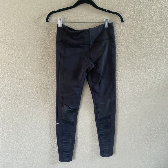Alo Yoga Moto Leggings Women's Small Black  Mesh Panels - Picture 4 of 13